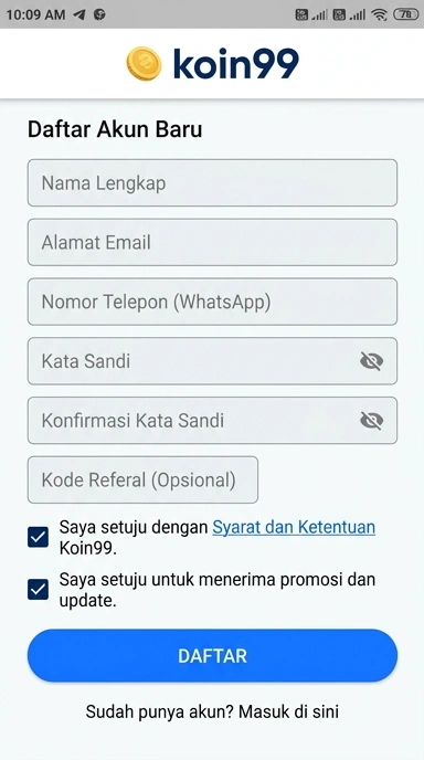 Cara Mudah Membuat Akun Baru Koin99